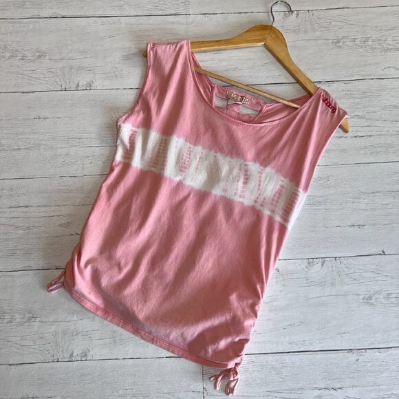 Billabong Tank Womens SZ Medium Pink Tie Dye with Ruching and Drawstring Cutout - Picture 14 of 16